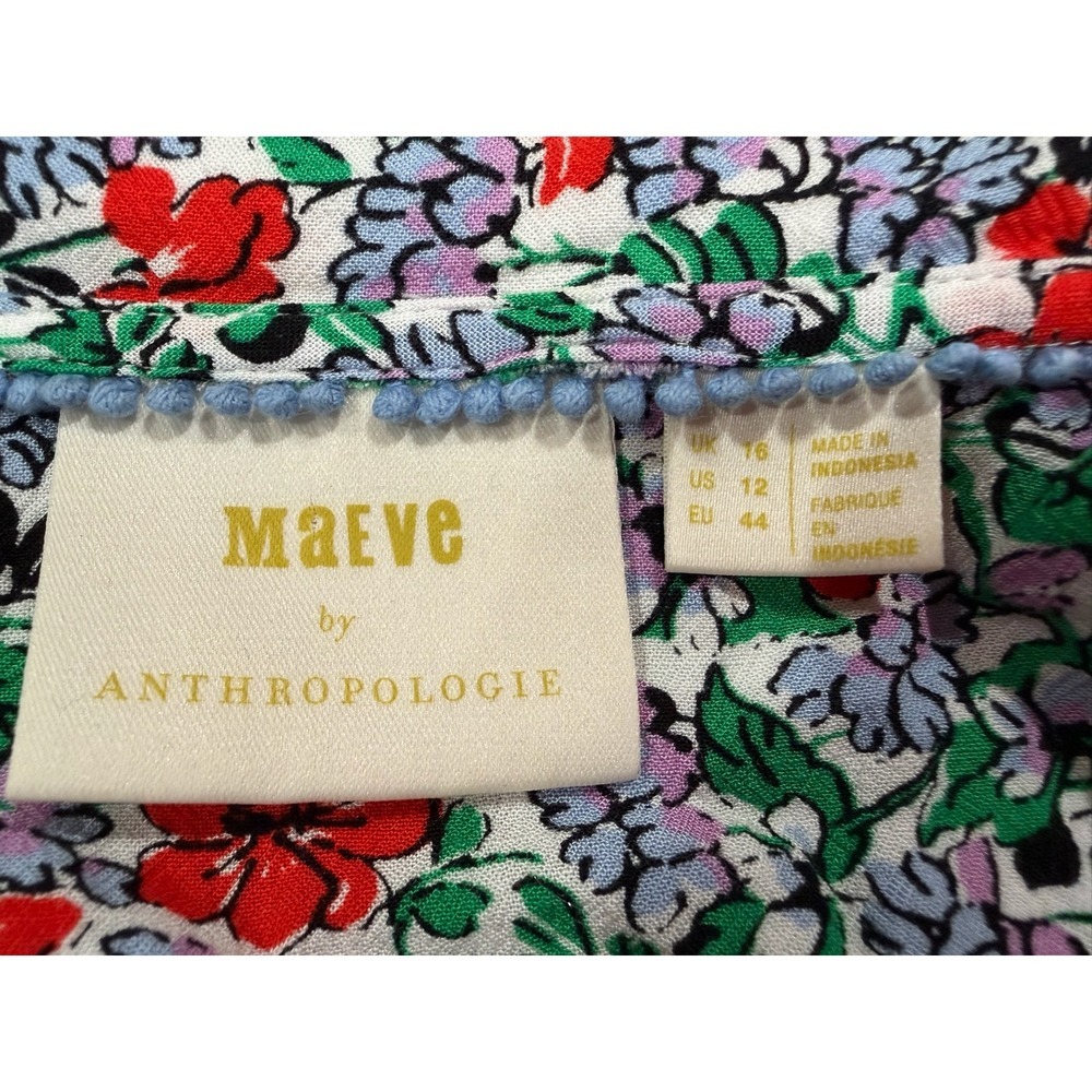 Maeve Anthropologie Floral Peter Pan Collar Button Down Blouse Top Size US 12 - Picture 4 of 6